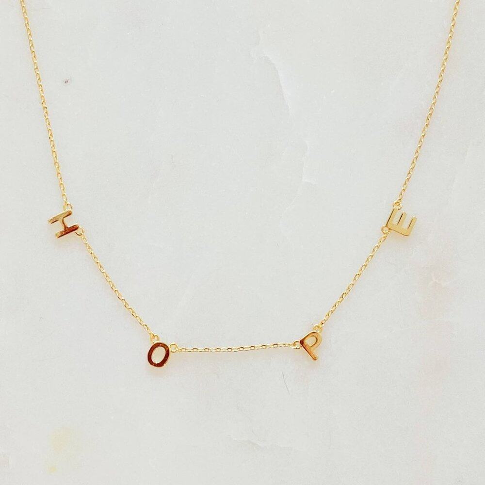 HOPE Dainty Minimalist Word Necklace – Gold